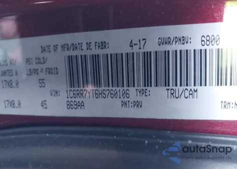 2017 Ram 1500 Rebel из США, поврежденный, VIN 1C6RR7YT6HS760106